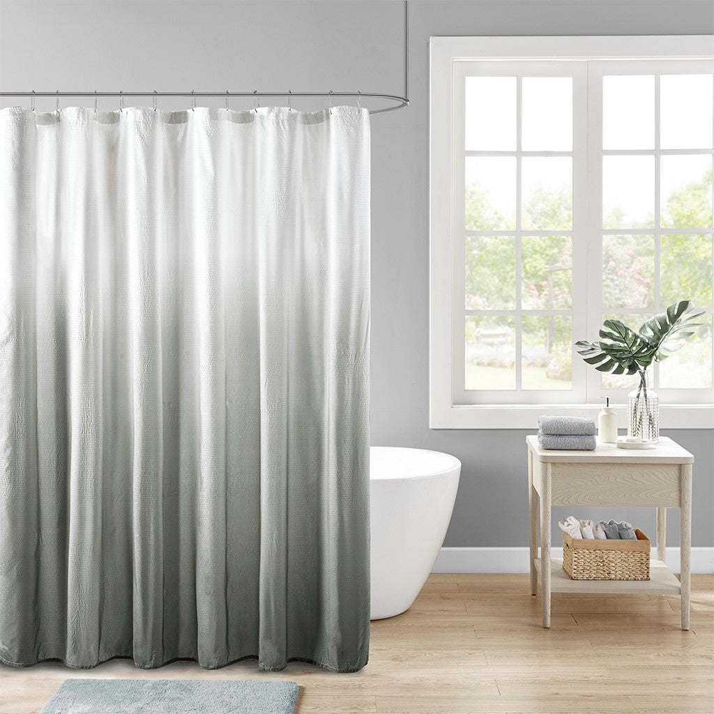 Madison Park Ara Ombre Printed Seersucker Shower Curtain - Grey - 72x72"