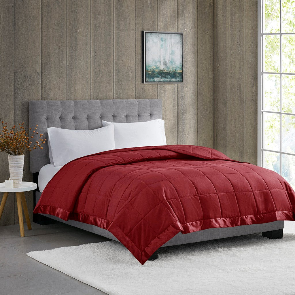 Madison Park Windom Lightweight Down Alternative Blanket with Satin Trim - Burgundy - Full Size / Queen Size