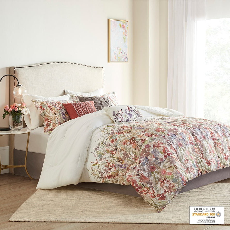 Madison Park Mariana 7 Piece Cotton Printed Comforter Set - Multicolor - Queen Size