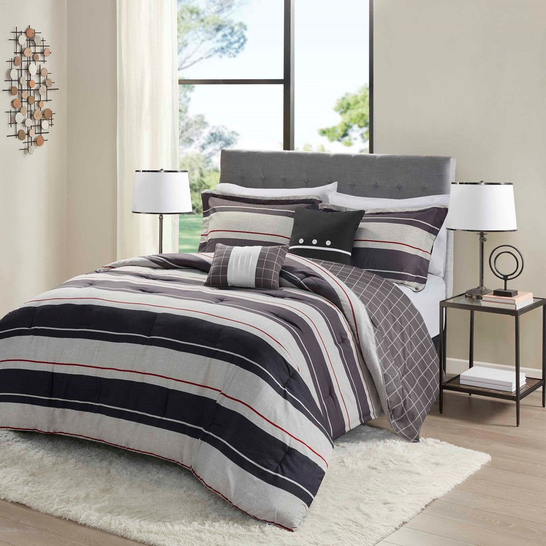 Madison Park Essentials Dalton Comforter set with two decorative pillows - Gray / Charcoal - Queen Size
