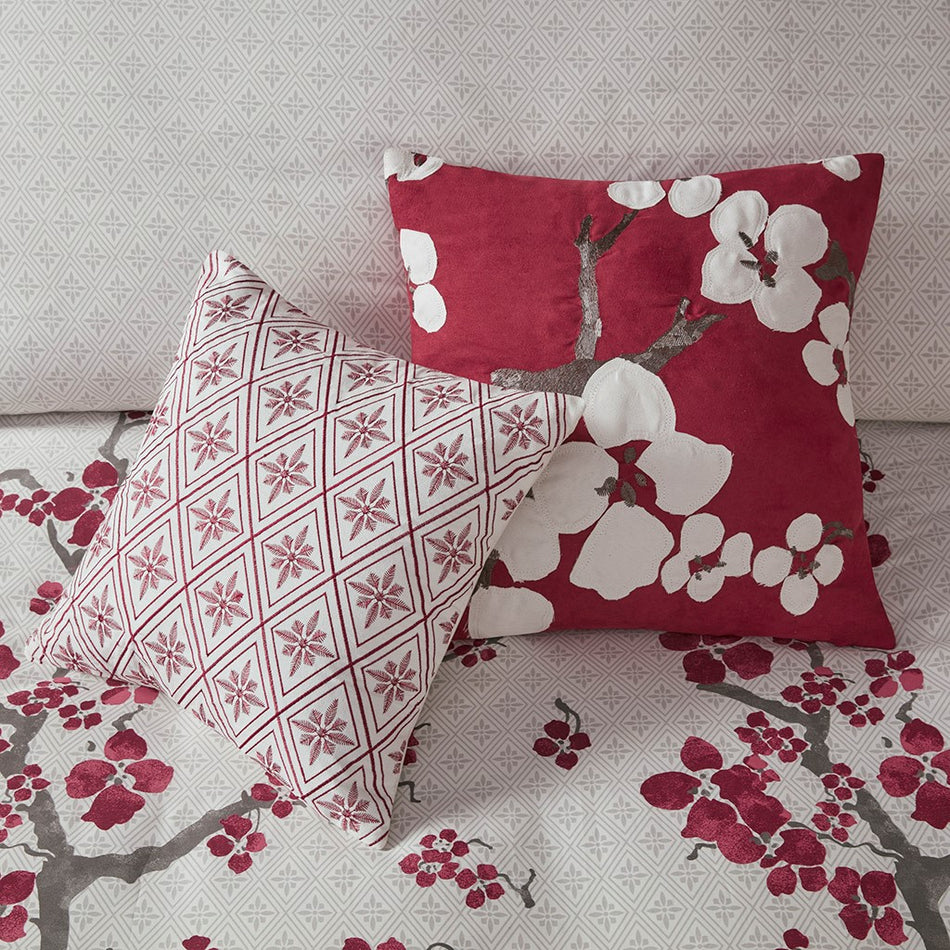 Cherry Blossom Square Pillow - Red - 18x18"