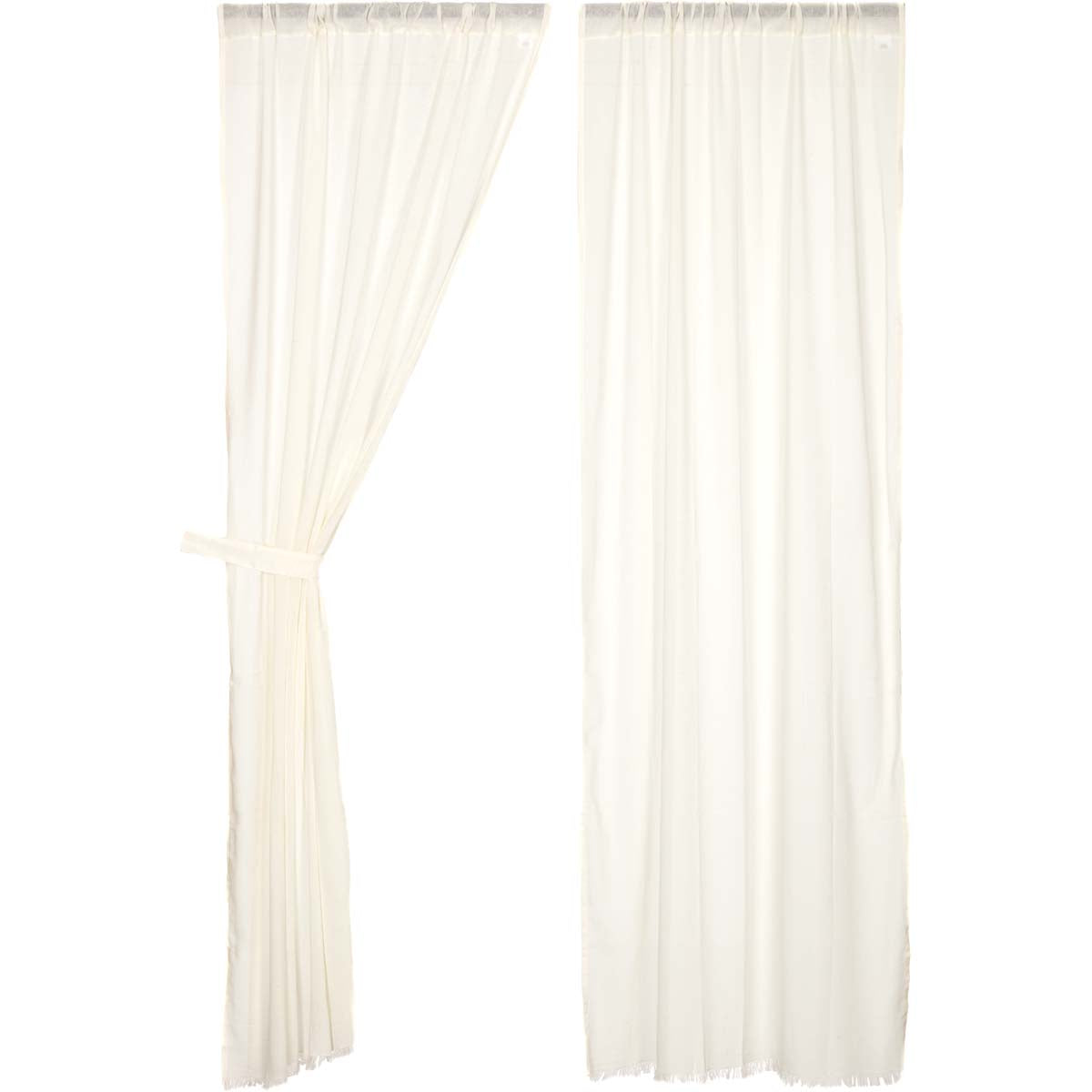 April & Olive Tobacco Cloth Antique White Panel Fringed Set of 2 84x40 By VHC Brands