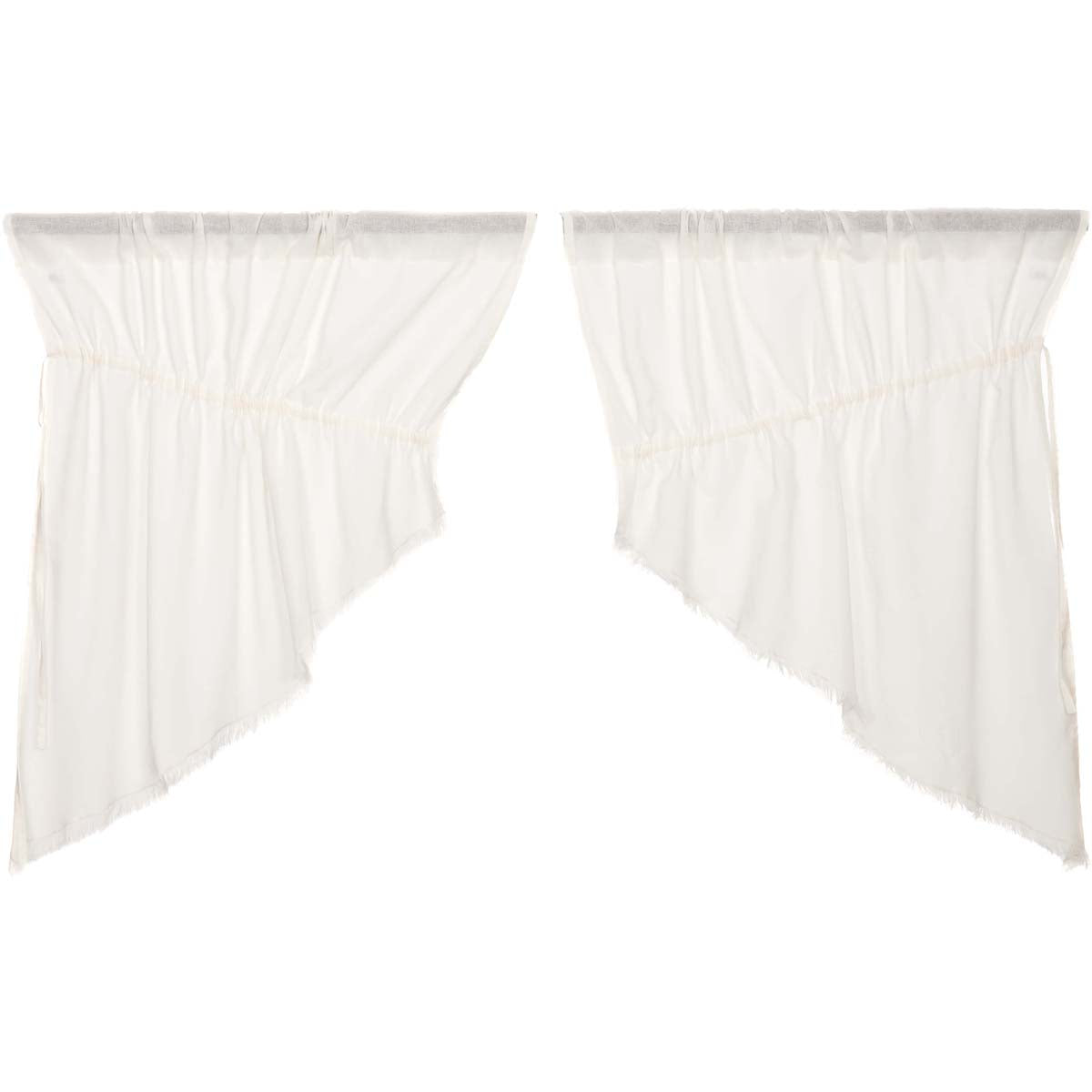 April & Olive Tobacco Cloth Antique White Prairie Swag Fringed Set of 2 36x36x18 By VHC Brands