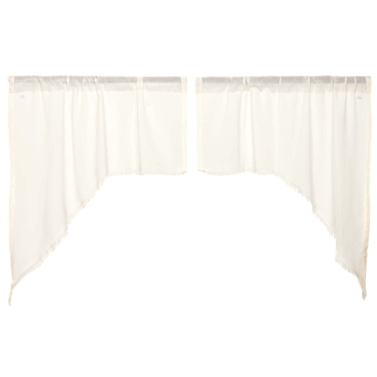 April & Olive Tobacco Cloth Antique White Swag Fringed Set of 2 36x36x16 By VHC Brands