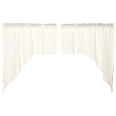 April & Olive Tobacco Cloth Antique White Swag Fringed Set of 2 36x36x16 By VHC Brands