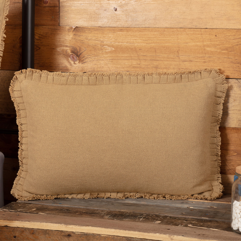 Burlap Natural Pillow Cover w/ Fringed Ruffle 14x22