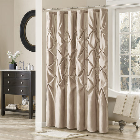 Madison Park Laurel Tufted Semi-Sheer Shower Curtain - Taupe - 72x72"