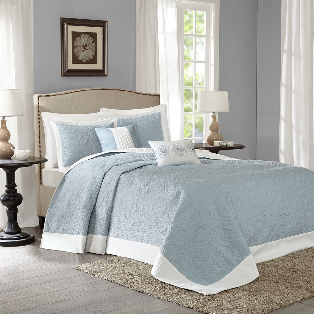 Madison Park Ashbury 5 Piece Reversible Bedspread Set - Blue - King Size