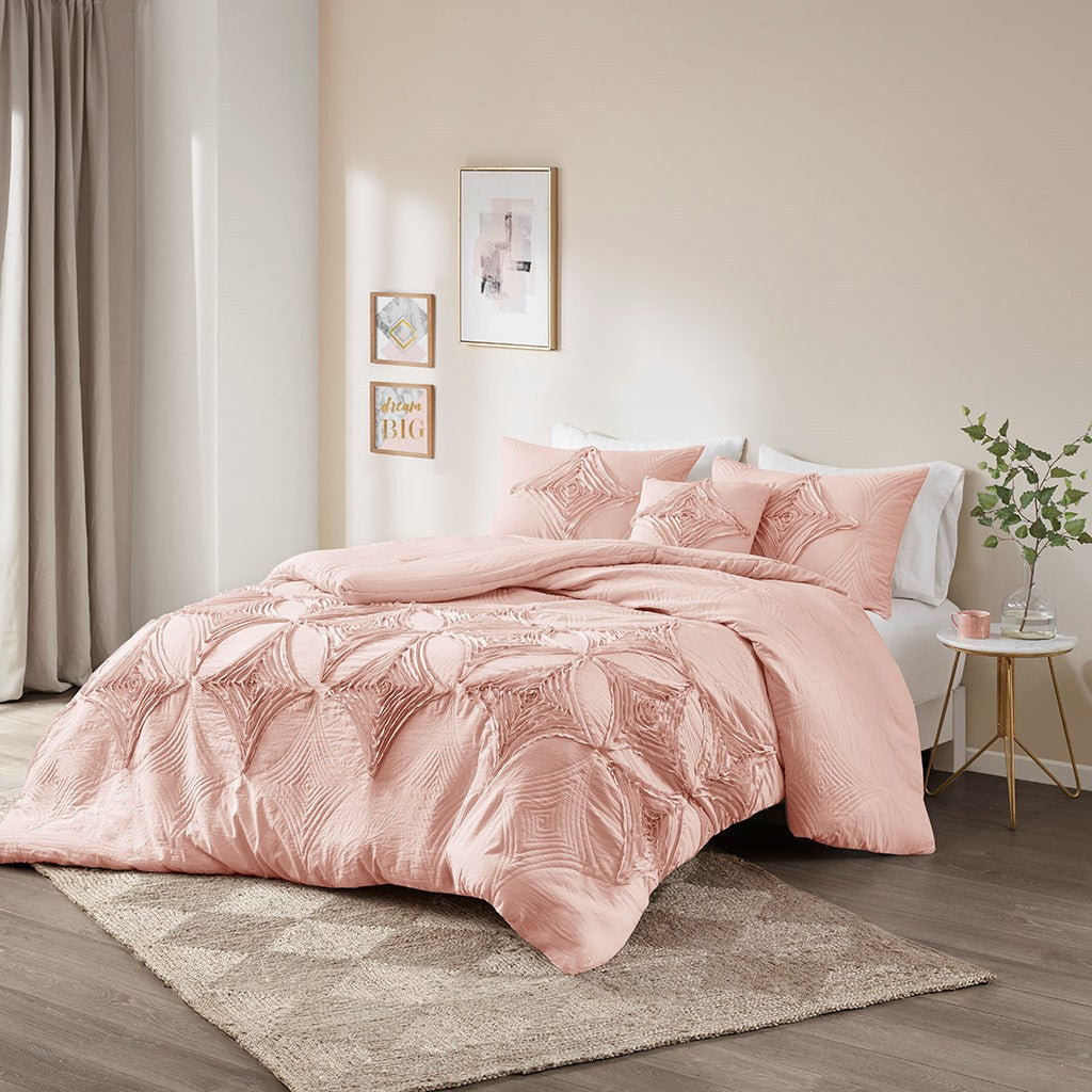 Madison Park Colette 4 Piece Comforter Set - Blush - Full Size / Queen Size