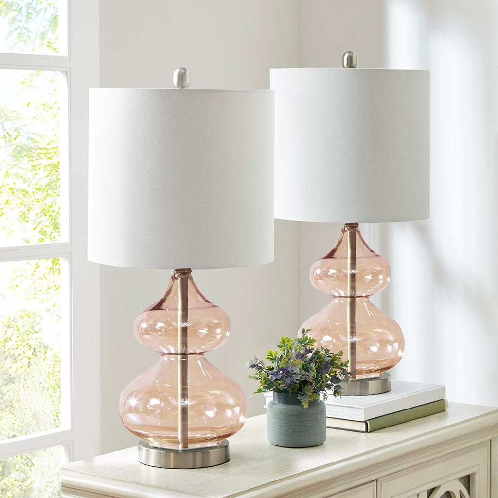 510 Design Ellipse Curved Glass Table Lamp, Set of 2 - Pink 