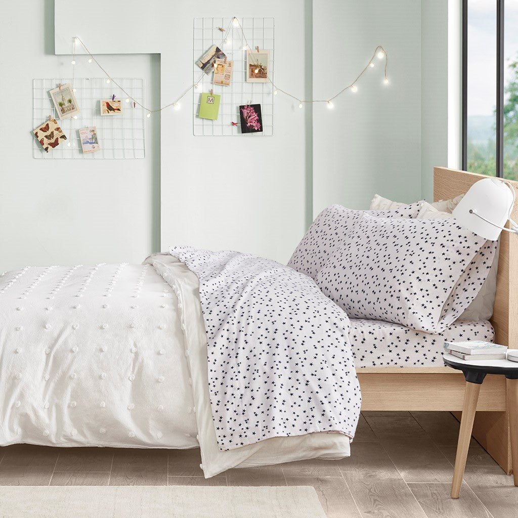 Intelligent Design  Cozy Soft Cotton Flannel Printed Sheet Set - Blue Stars  - Queen Size Shop Online & Save - ExpressHomeDirect.com