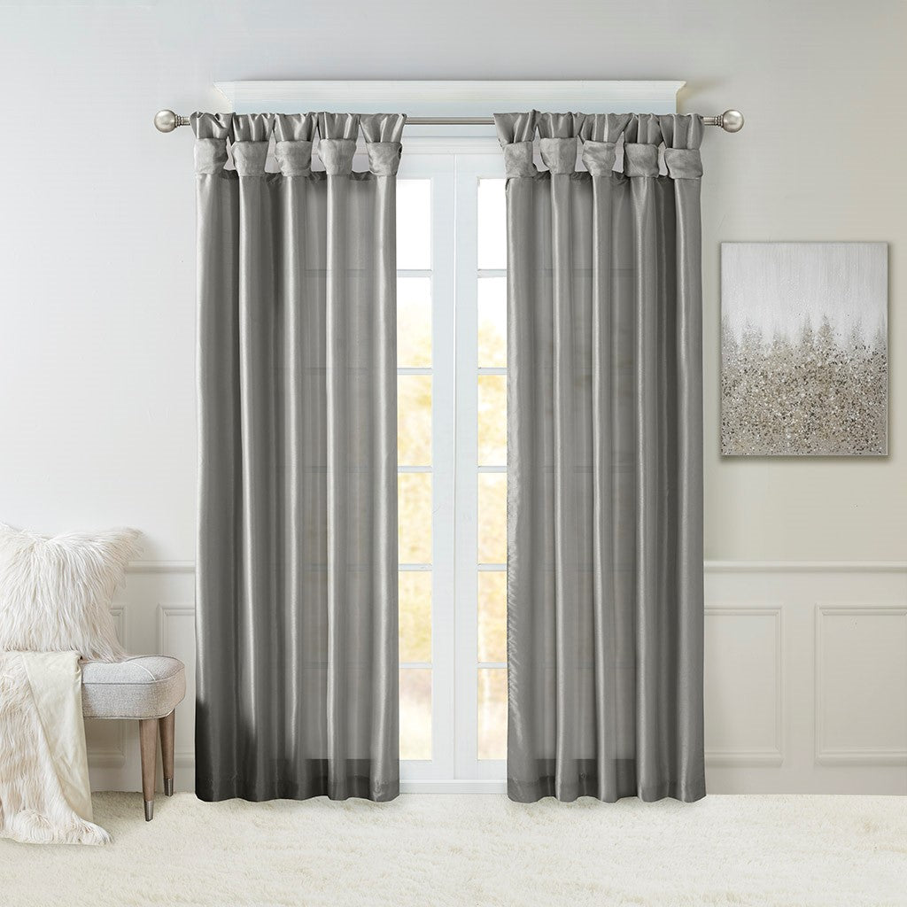 Madison Park Emilia Twist Tab Lined Window Curtain - Charcoal - 50x108"