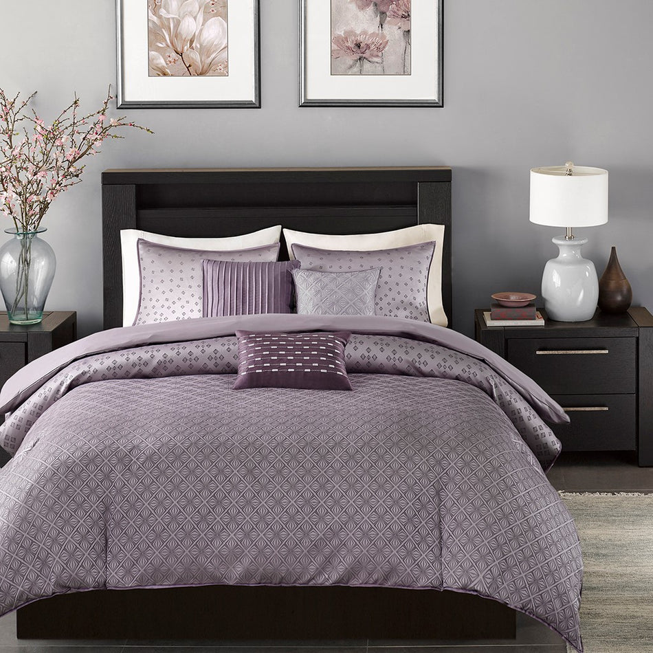 Biloxi 6 Piece Duvet Cover Set - Purple - Full Size / Queen Size