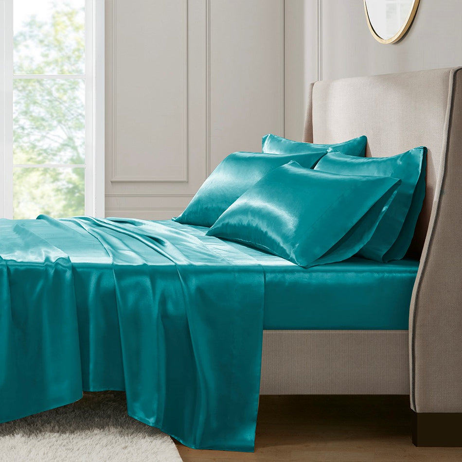 Satin Luxury 6 PC Sheet Set - Teal - Cal King Size