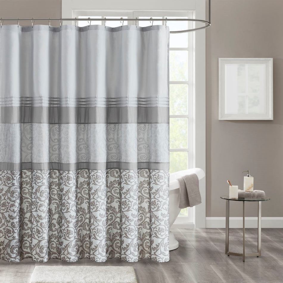 510 Design Ramsey Printed and Embroidered Shower Curtain - Grey - 72x72"