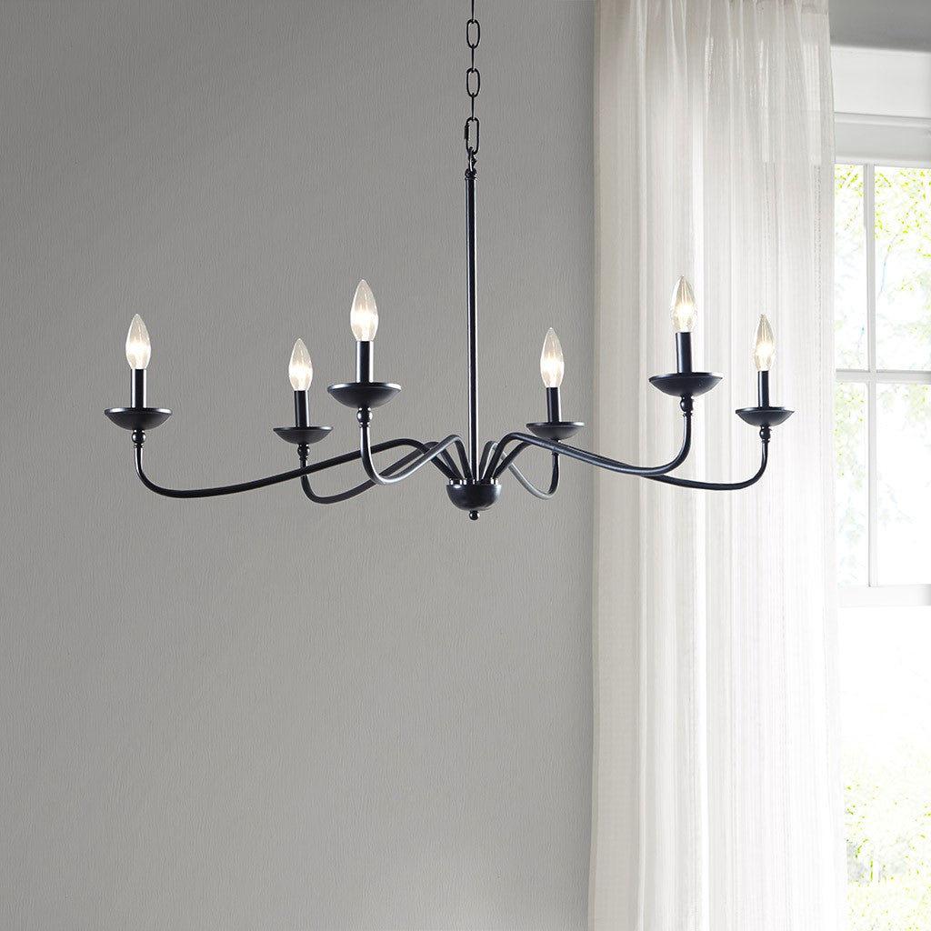 Hampton Hill Brighton 6-Light Farmhouse Metal Chandelier - Matte Black 