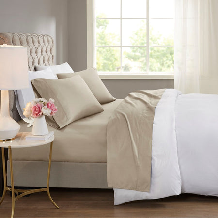 Beautyrest 600 Thread Count Cooling Cotton Blend 4 PC Sheet Set - Khaki - King Size