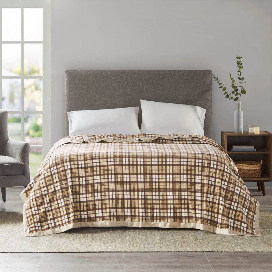 True North by Sleep Philosophy Micro Fleece Blanket - Tan Plaid - King Size