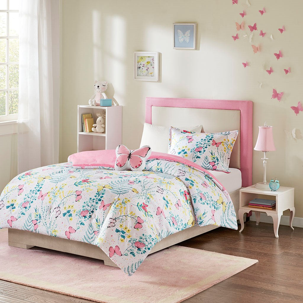 Mi Zone Kids Cynthia Printed Butterfly Comforter Set - Pink - Full Size
