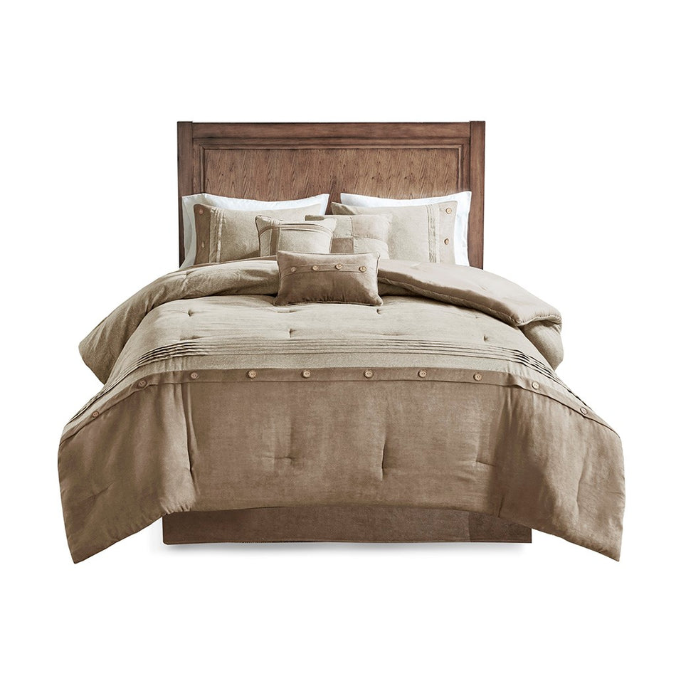 Boone 7 Piece Faux Suede Comforter Set - Tan - Cal King Size