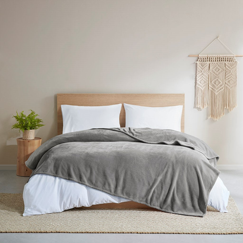 Clean Spaces Antimicrobial Plush Blanket - Charcoal - Full Size / Queen Size