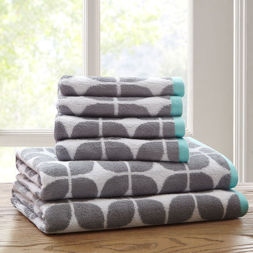 Intelligent Design Lita Cotton Jacquard Bath Towel 6 Piece Set - Grey 