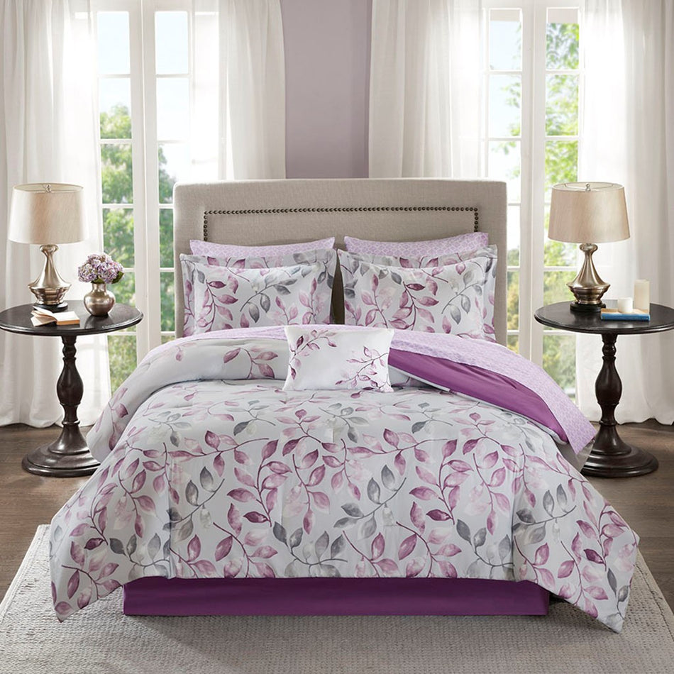 Lafael 9 Piece Comforter Set with Cotton Bed Sheets - Purple - King Size