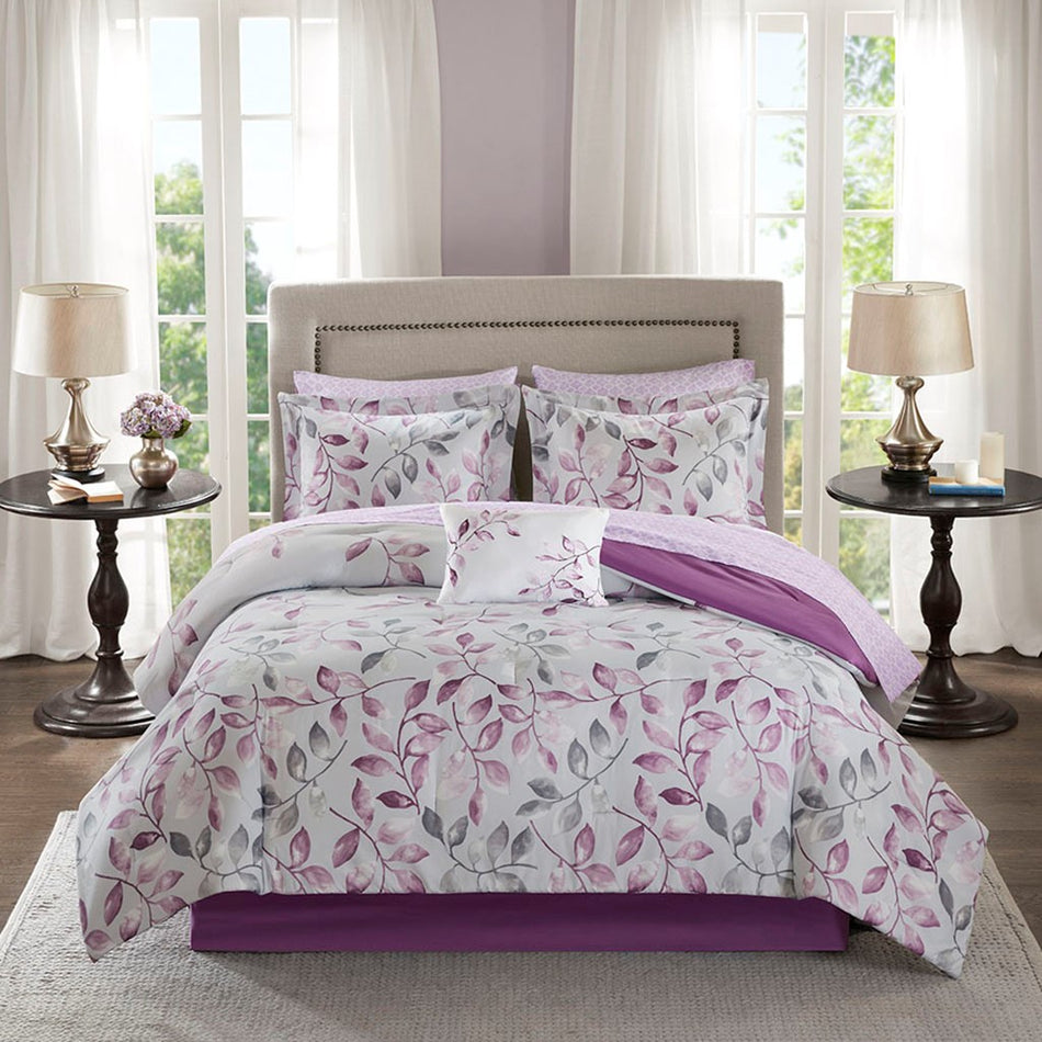 Lafael 9 Piece Comforter Set with Cotton Bed Sheets - Purple - Queen Size