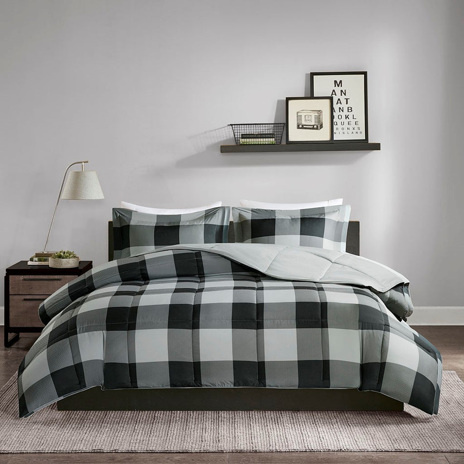Barrett 3M Scotchgard Down Alternative Comforter Mini Set - Grey / Black - Full Size / Queen Size