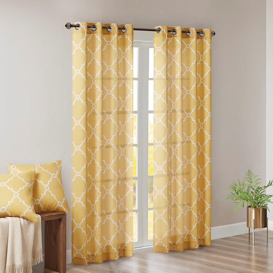 Saratoga Fretwork Print Grommet Top Window Curtain - Yellow - 50x108"