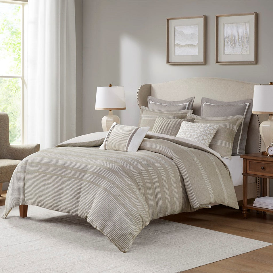 Madison Park Signature Carmel Oversized Jacquard Comforter Set with Euro Shams and Throw Pillows
 - Natural/Beige - Full/Queen - MPS10-498