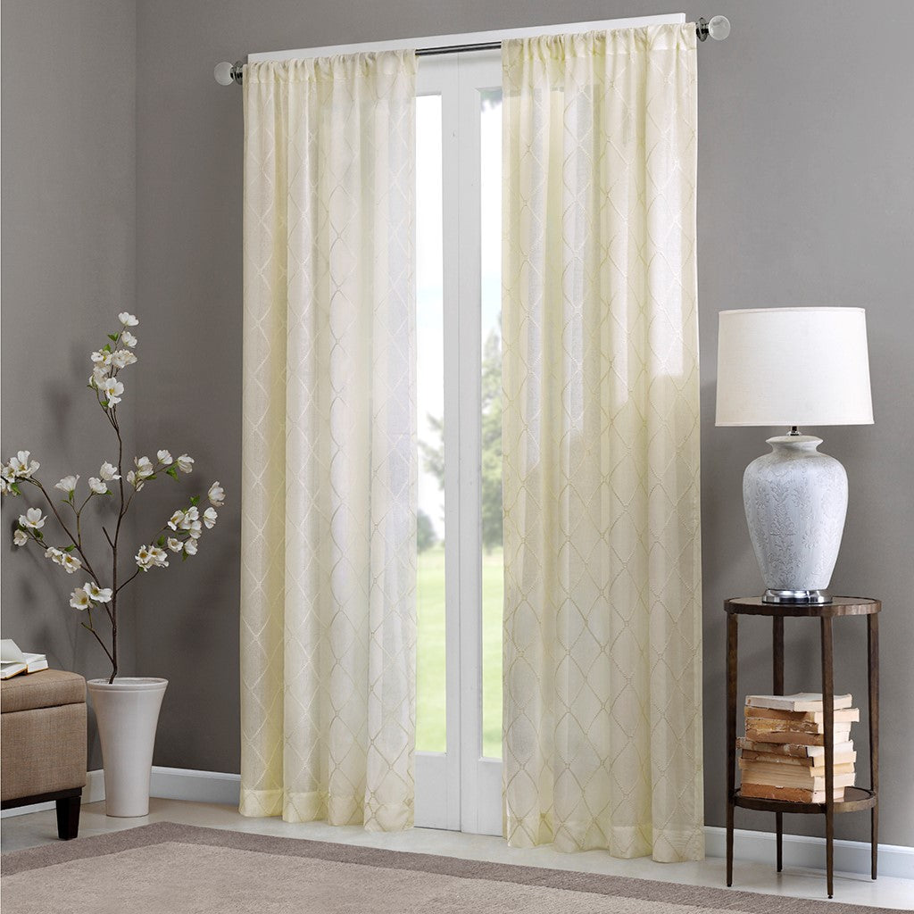 Madison Park Irina Diamond Sheer Window Curtain - Ivory - 50x95"
