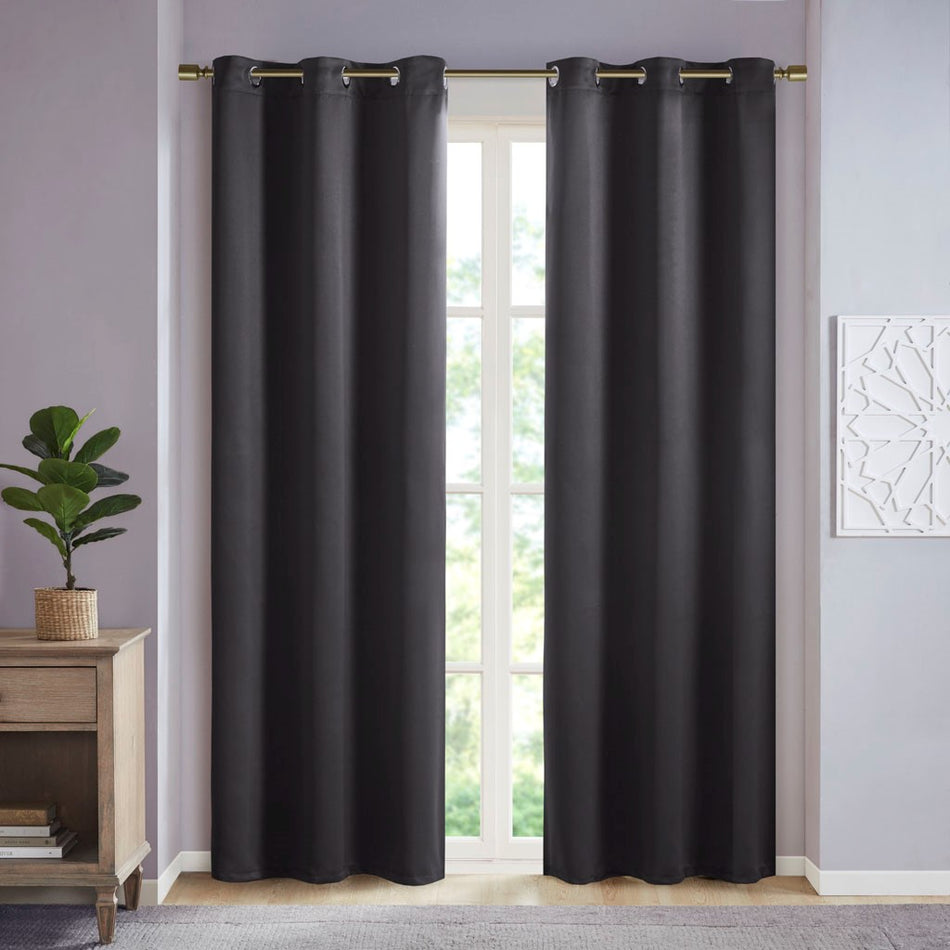 SunSmart Taren Solid Blackout Triple Weave Grommet Top Curtain Panel Pair - Black - 42x84"