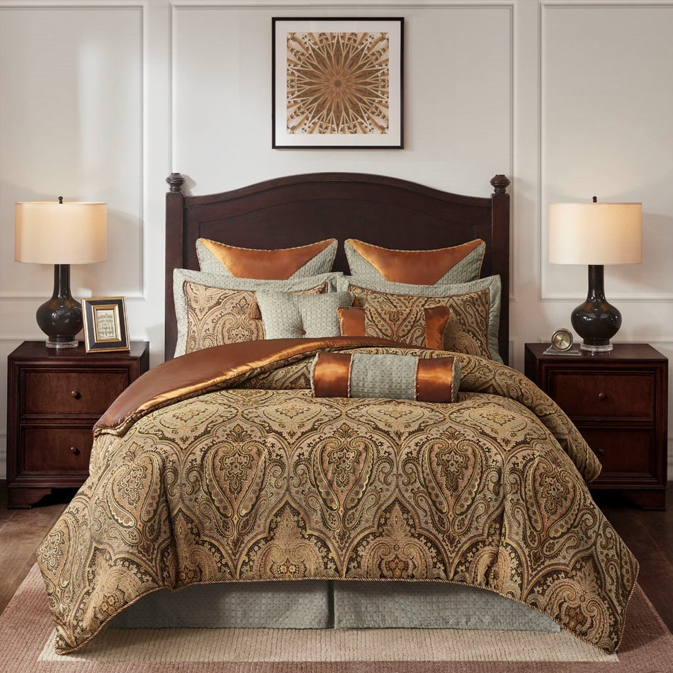 Canovia Springs 9 Piece Jacquard Comforter Set - Brown - Queen Size
