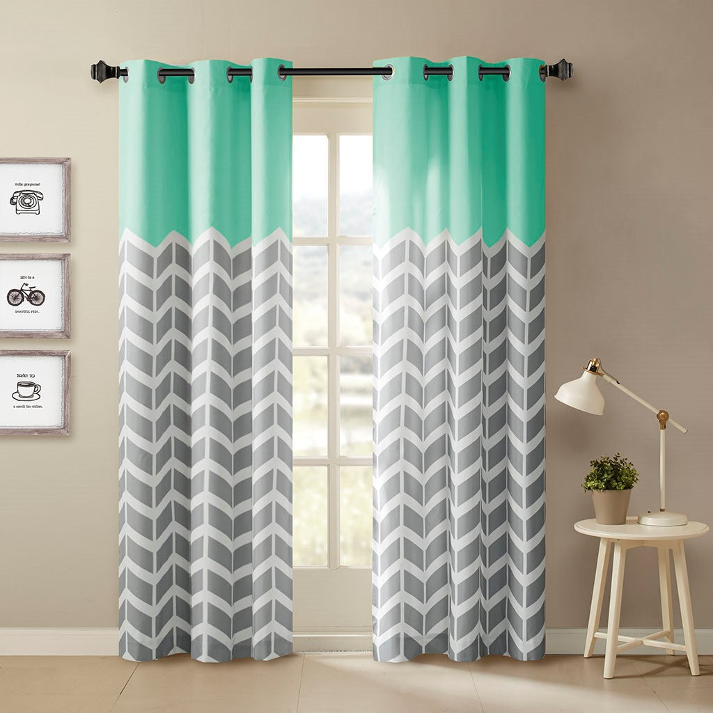 Intelligent Design Alex Chevron Printed Room Darkening Grommet Top Panel Pair - Aqua - 42x63"