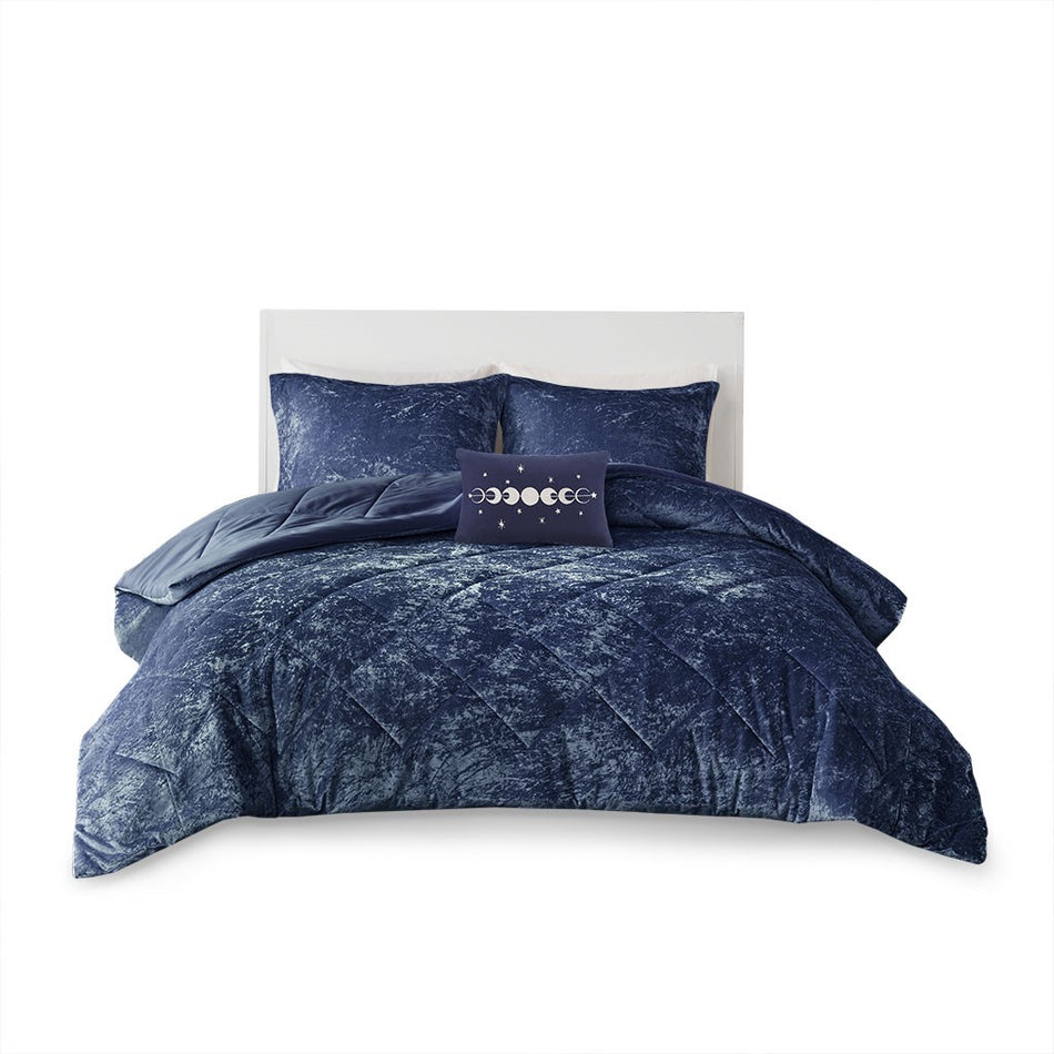 Felicia Velvet Comforter Set - Navy - King Size / Cal King Size