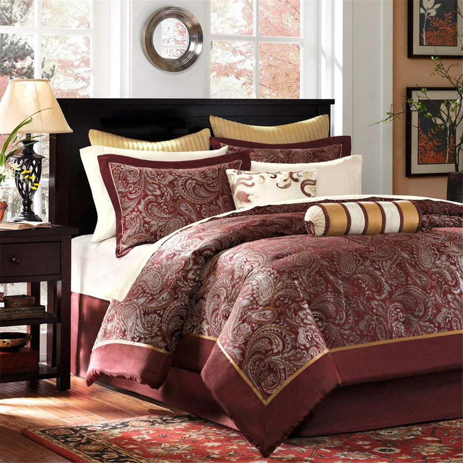 Madison Park Aubrey 12 Piece Complete Bed Set - Red - Cal King Size