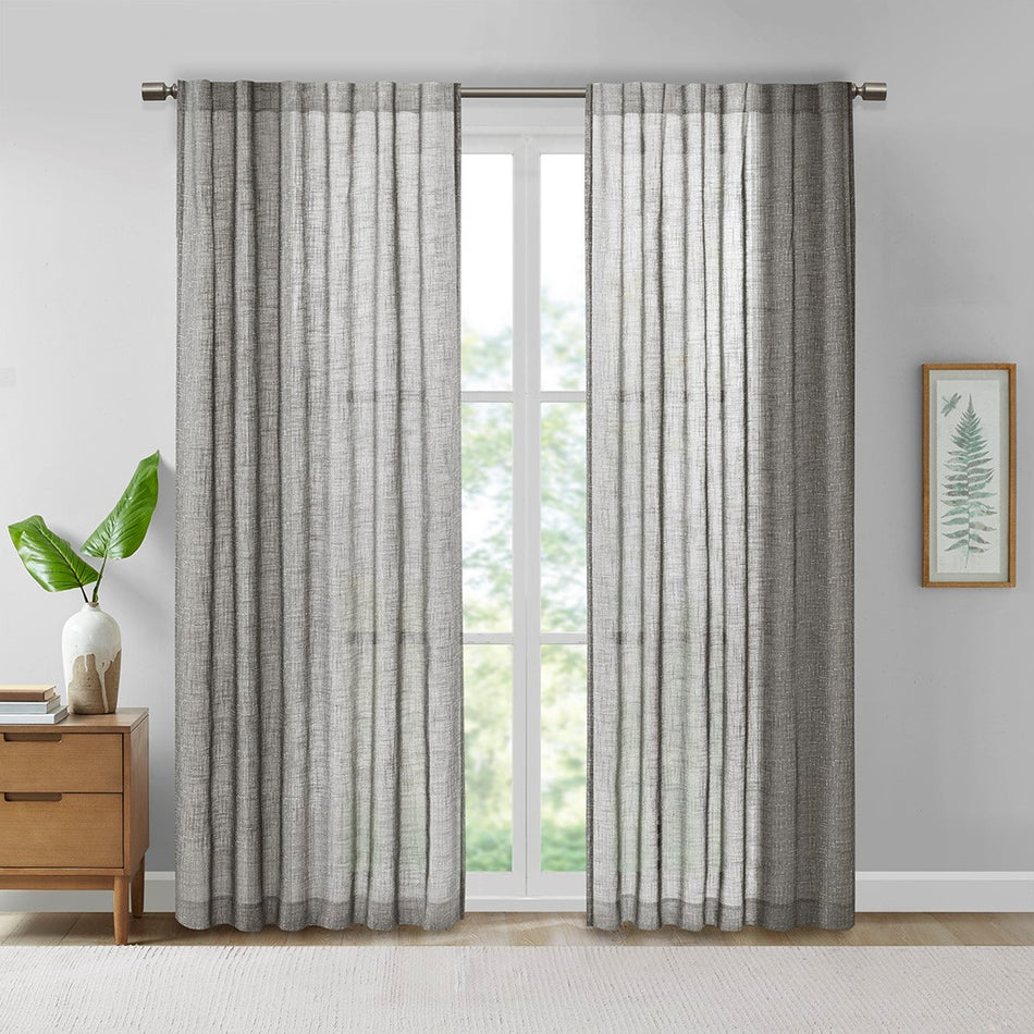 Madison Park Kane Texture Printed Woven Faux Linen Window Panel - Grey - 84" Panel