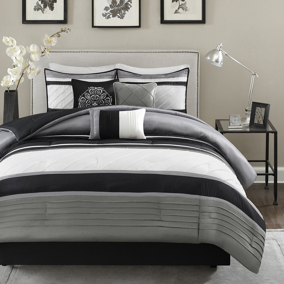 Blaire 7 Piece Comforter Set - Grey - Queen Size