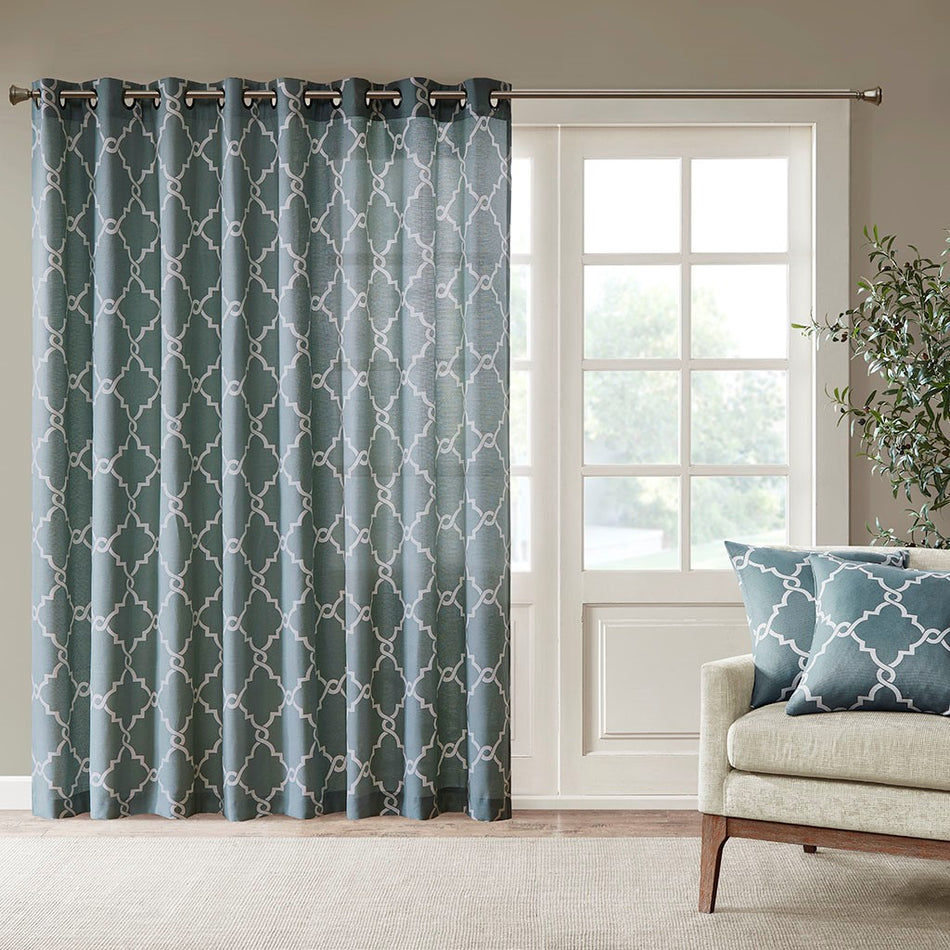 Madison Park Saratoga Fretwork Print Patio Window Curtain - Blue - 100x84"