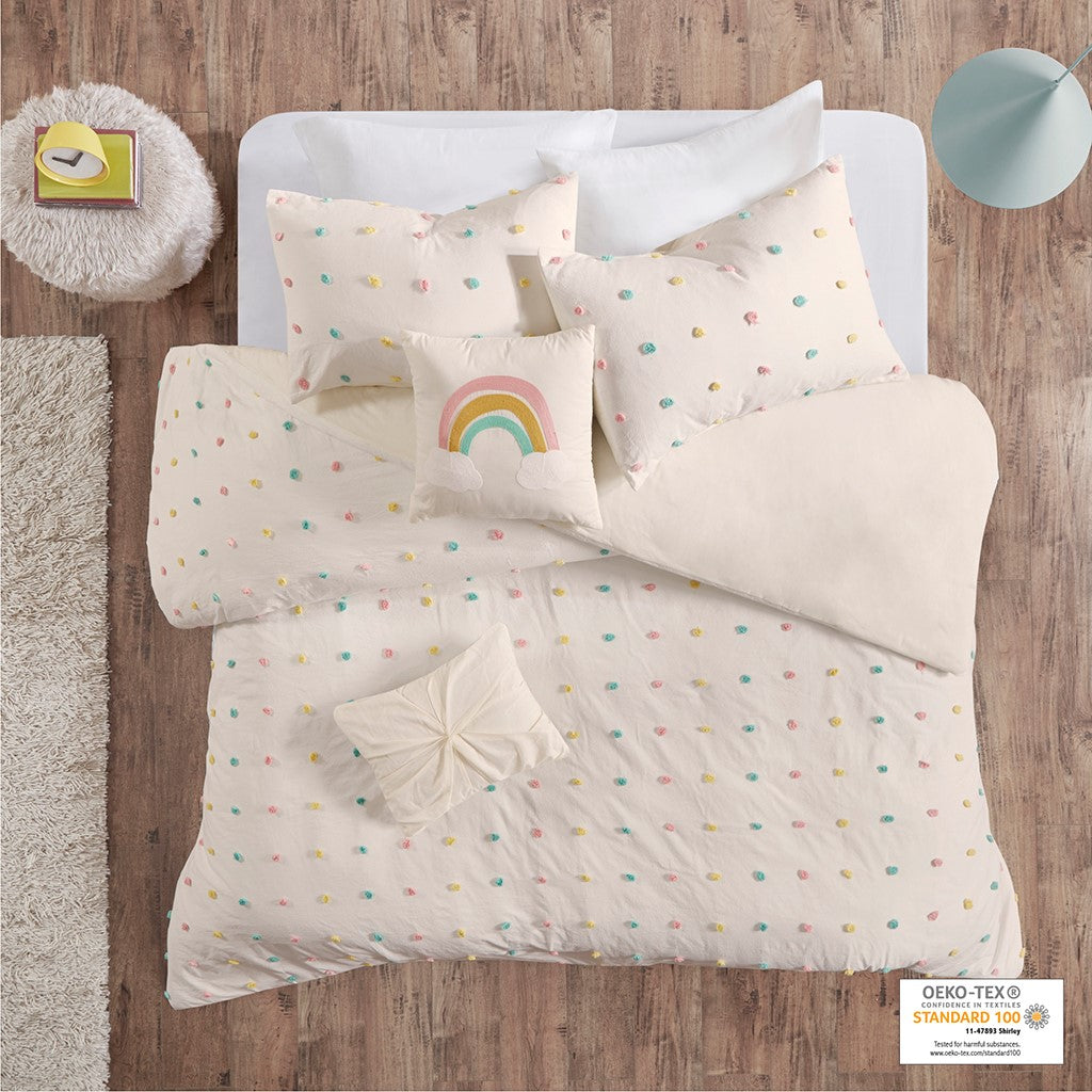 Urban Habitat Kids Callie Cotton Jacquard Pom Pom Duvet Cover Set - Multicolor - Full Size / Queen Size