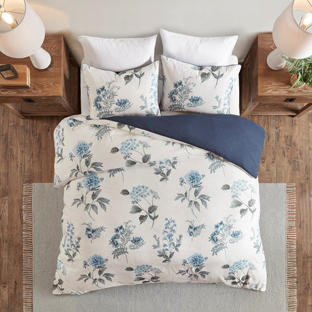 Madison Park Zennia 3 Piece Printed Seersucker Duvet Cover Set - Blue - King Size / Cal King Size