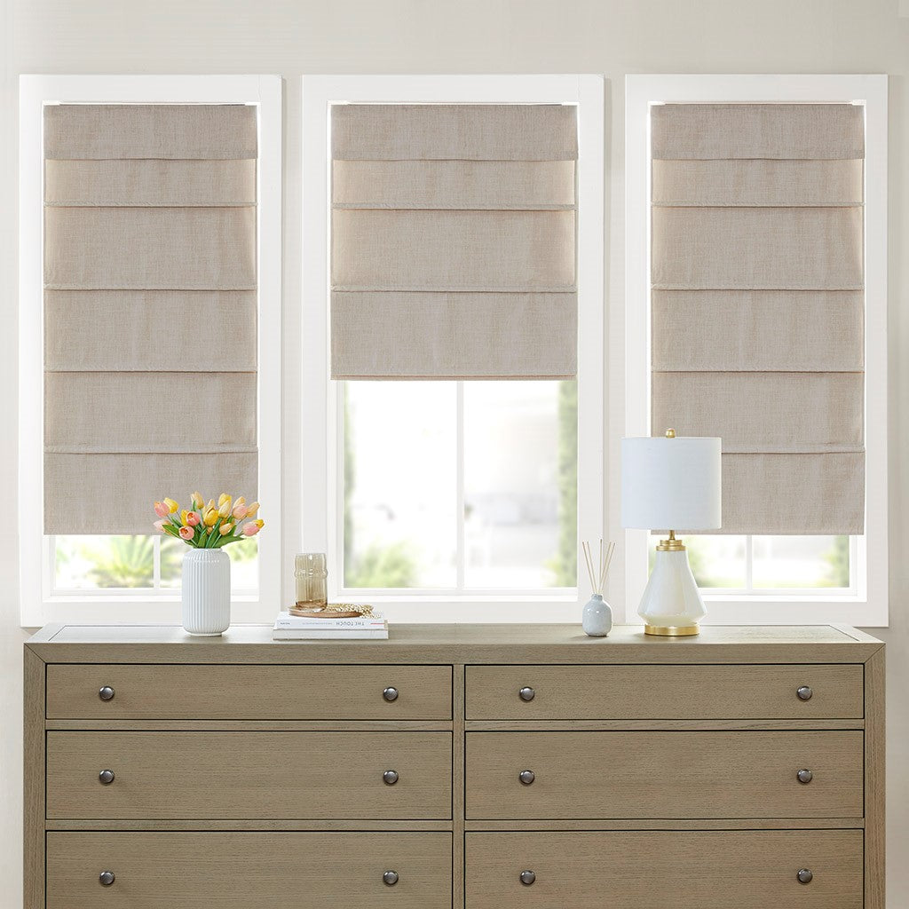 Madison Park Otis Faux Linen Cordless Blackout Roman Shade - Natural - 33x64"