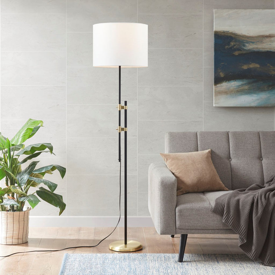 Ellsworth Asymmetrical Adjustable Height Metal Floor Lamp - Black / Gold