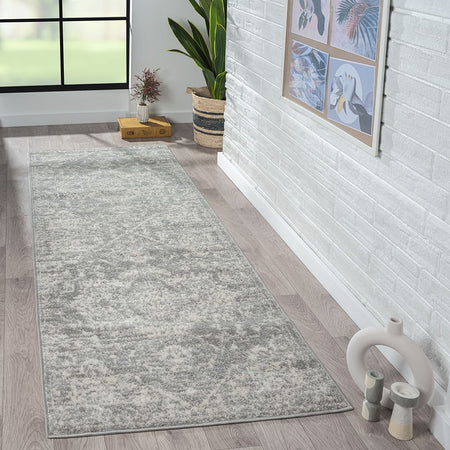 Madison Park Asher Distressed Medallion Woven Area Rug - Cream / Grey - 3x8' Runner