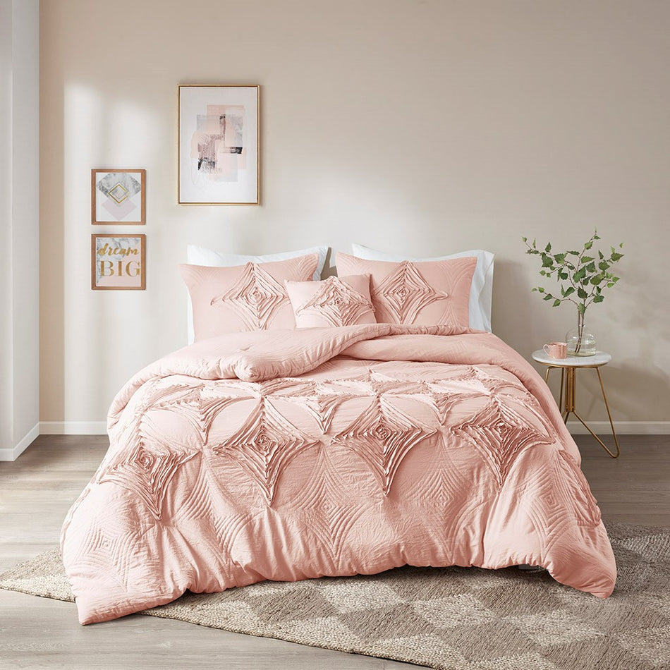 Colette 4 Piece Comforter Set - Blush - Full Size / Queen Size