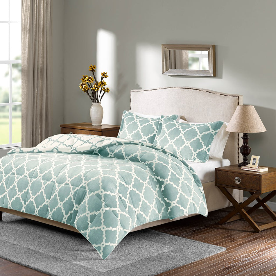 True North by Sleep Philosophy Peyton Reversible Plush Comforter Mini Set - Aqua - King Size