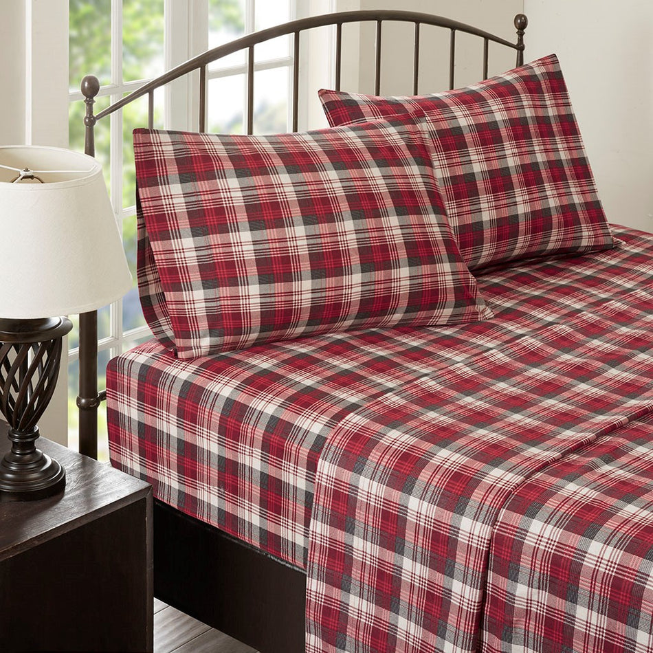 Woolrich Cotton Flannel Sheet Set - Red Plaid - King Size