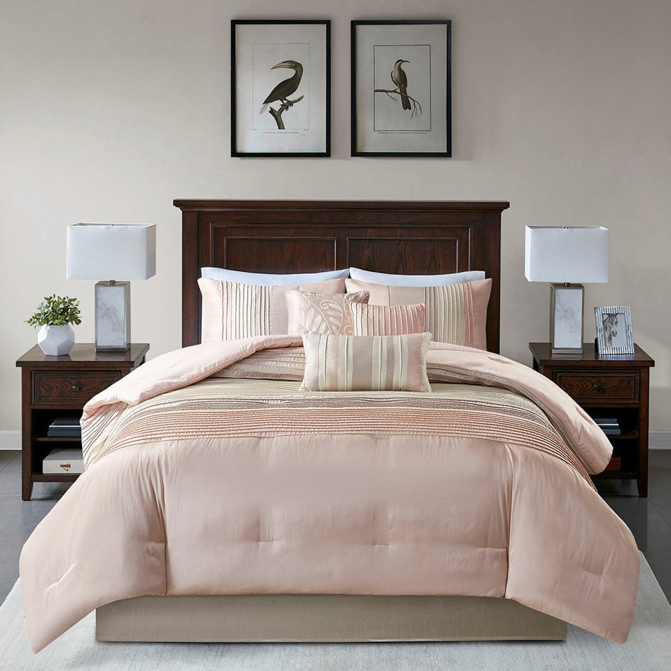 Amherst 7 Piece Comforter Set - Blush / Taupe - Queen Size