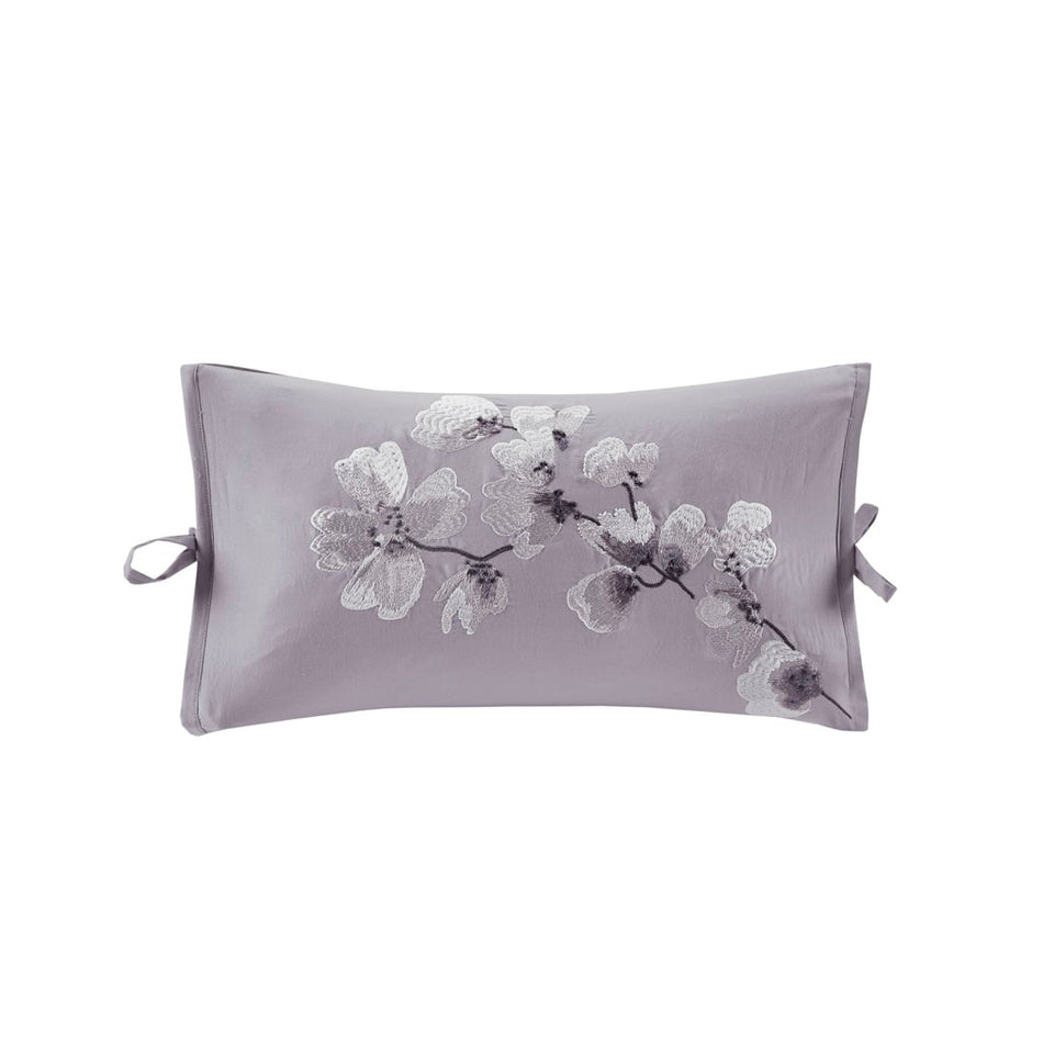 N Natori Sakura Blossom Embroidered Cotton Oblong Decorative Pillow - Lilac - 12x20"